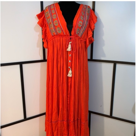 🆕WOT Free People Midi Dress in Roaring Red - Picture 5 of 15